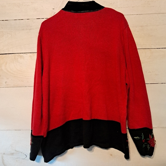 Tiara International Christmas Collec. Red Sweater Poinsettia Mistletoe Size XL - Picture 2 of 8